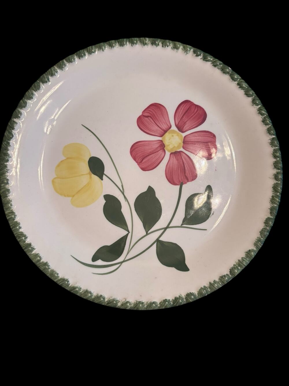 Vintage Blue Ridge Southern Pottery Plate with Flowers 9.5" Hand Painted cottage